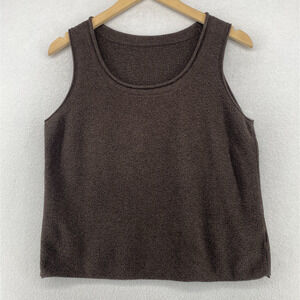 EILEEN FISHER Sweater M Organic Cotton Tank Rolled Neck Sleeveless Shell Brown